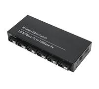 Hosie Conmutador de Fibra Ethernet, Transceptor de Fibra hasta 25 Km Metal Tx1310nm RX1550nm Puerto RJ45 2 Puerto Eléctrico 6 Puerto óptico para Oficina (Enchufe de la UE)