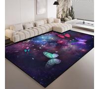 HOSIMA Alfombra con estampado de cielo estrellado de mariposas, parte inferior antideslizante, alfombra corta para habitación de niños, dormitorio, alfombrilla antideslizante, alfombra mullida (120 x