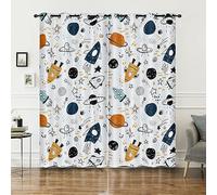 HOSIMA Cortinas de misiles de dibujos animados, con ojales, juego con 2 cortinas, planeta de cohetes de dibujos animados, impresión de nave espacial alienígena, cortinas para niños, habitaciones