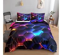 HOSIMA Funda nórdica 3D geométrica de panal de miel, 135 x 200 cm, ropa de cama geométrica hexagonal neón, 1 funda de edredón, 1 funda de almohada, con cremallera, adecuada para, adolescentes y