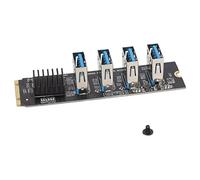 Hosit Tarjeta Vertical de Puertos M.2 a 4 PCIE, Amplia Compatibilidad Diseño Simple Tarjeta Vertical de 4 Puertos M.2 NVME a PCIE 1X para GPU Miner