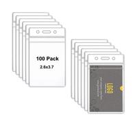HOSL - 100 portaetiquetas verticales de pl stico transparente para tarjetas de identificaci n (2,62 x 3,75 pulgadas), fundas para tarjetas de ide