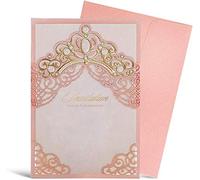 Hosmsua 20x Rosa invitaciones de boda, corte por láser floral de oro Corona de bolsillo Tarjetas de Invitación de cumpleaños con sobres para la boda Bridal Shower Invite