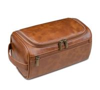 Hosoncovy Bolsa organizadora de cosméticos de piel sintética, bolsa de almacenamiento para artículos de tocador, bolsa de viaje, Brown, Funda de transporte