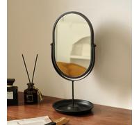 Hosoncovy Espejo de escritorio con marco de metal con soporte, espejo de maquillaje de mesa con bandeja de almacenamiento, ovalado, para baño, dormitorio (negro)