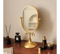 Hosoncovy Espejo de escritorio con marco de metal con soporte, espejo ovalado de pie para tocador de maquillaje, espejo de mesa para baño y dormitorio (dorado)