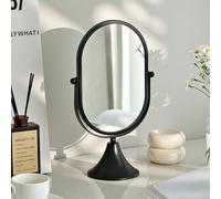 Hosoncovy Espejo de escritorio con marco de metal para tocador, espejo de mesa ovalado para baño, dormitorio (negro)