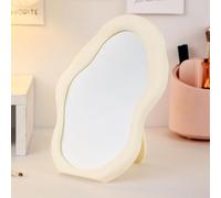 Hosoncovy Espejo de escritorio con soporte de forma irregular para encimera, espejo de maquillaje, espejo de tocador, espejo decorativo para colgar en la pared (blanco)