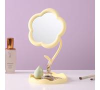 Hosoncovy Espejo de escritorio con soporte en forma de flor para encimera de maquillaje, espejo decorativo (amarillo)