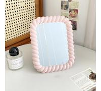 Hosoncovy Espejo de escritorio con soporte, espejo de maquillaje, espejo de tocador, espejo cosmético, espejo decorativo para dormitorio y baño (rosa, rectangular)