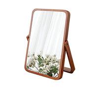 Hosoncovy - Espejo de madera portátil con soporte para maquillaje, de tocador, de mesa, de escritorio, espejo rectangular de baño de viaje de alta definición plegable que se sostiene solo (marrón)