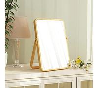 Hosoncovy - Espejo de madera portátil con soporte para maquillaje, de tocador, de mesa, de escritorio, espejo rectangular de baño de viaje de alta definición plegable que se sostiene solo (blanco)