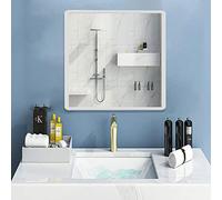 Hosoncovy Espejo de pared cuadrado de metal de 30 cm Espejo colgante Espejo de maquillaje para baño, sala de estar, dormitorio, decoración del hogar (blanco)