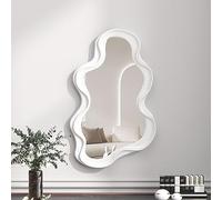 Hosoncovy Espejo decorativo para colgar en la pared con marco irregular, espejo de maquillaje, espejo de tocador para baño, sala de estar, dormitorio (blanco)