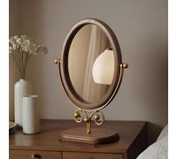 Hosoncovy Espejo ovalado de escritorio de madera con soporte, espejo de maquillaje de pie para baño, dormitorio (marrón - patas doradas)