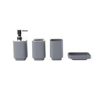 Hosoncovy Juego de 4 accesorios de baño con dispensador de jabón, taza de baño, jabonera, cepillo de dientes y soporte para pasta de dientes (gris)