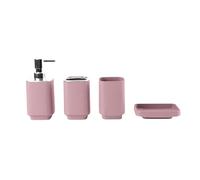 Hosoncovy Juego de 4 accesorios de baño con dispensador de jabón, taza de baño, jabonera, cepillo de dientes y soporte para pasta de dientes (rosa)