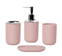 Hosoncovy Juego de 4 accesorios de baño con dispensador de jabón, taza de baño, jabonera, cepillo de dientes y soporte para pasta de dientes (rosa)