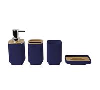 Hosoncovy Juego de 4 accesorios de baño con dispensador de loción, taza de gárgaras, jabonera, cepillo de dientes y soporte de pasta de dientes, juego de 4 recipientes de baño (azul oscuro)