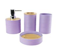 Hosoncovy Juego de 4 recipientes de baño con dispensador de jabón, taza de baño, jabonera, cepillo de dientes y soporte para pasta de dientes (morado)