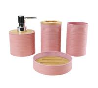 Hosoncovy Juego de 4 recipientes de baño con dispensador de jabón, taza de baño, jabonera, cepillo de dientes y soporte para pasta de dientes (rosa)