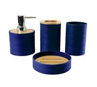 Hosoncovy Juego de 4 recipientes de baño con dispensador de jabón, taza de baño, jabonera, cepillo de dientes y soporte para pasta de dientes (azul oscuro)