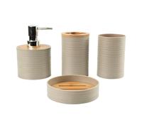 Hosoncovy Juego de 4 recipientes de baño con dispensador de jabón, taza de baño, jabonera, cepillo de dientes y soporte para pasta de dientes (blanquecino)