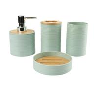 Hosoncovy Juego de 4 recipientes de baño con dispensador de jabón, taza de baño, jabonera, cepillo de dientes y soporte para pasta de dientes (verde morandi)