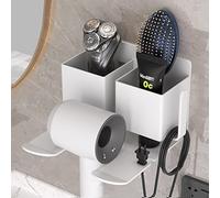 Hosoncovy Secador de pelo universal de metal, soporte de pared para secador de pelo Dyson con caja de almacenamiento para secador supersónico, para la mayoría de secadores de pelo (blanco)