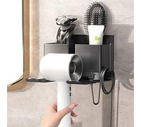Hosoncovy Secador de pelo universal de metal, soporte de pared para secador de pelo Dyson con caja de almacenamiento, para la mayoría de secadores de pelo (negro)