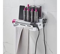 Hosoncovy Soporte de metal para montaje en pared, soporte organizador de almacenamiento con soporte para toallas, organizador de mesa para Dyson Airwrap Styler y cepillos (blanco)