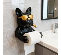 Hosoncovy Soporte de pared para rollo de papel higiénico, diseño de bulldog de dibujos animados para baño (negro)