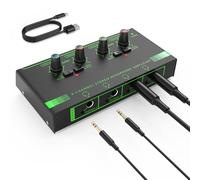 HOSONGIN Amplificador de auriculares de 4 canales, mini divisor de auriculares portátil con control de volumen independiente, salida estéreo de bajo ruido, compatible con TS/TRS de 1/4 y 1/8 pulgadas,