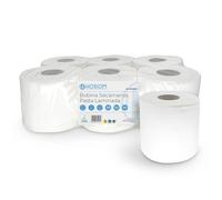 HOSPACK 6 Rollos Papel Secamanos Mecha Doble Capa Laminado | Celulosa Virgen Extra Absorbente | Bobina Industrial para Talleres, Hostelería y Clínicas | Pack Ahorro 3.6 KG