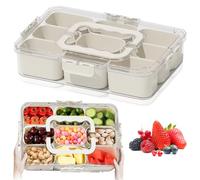 HOSPAOP Caja de aperitivos con compartimentos, plato de aperitivos con tapa, juego de cuencos de plástico a prueba de fugas, bandeja grande para aperitivos, organizador para dulces, verduras,