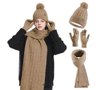 HOSPAOP Conjunto de gorro, bufanda y guantes para mujer, 3 en 1, gorro de invierno para mujer, gorro con pompón, bufanda de invierno, guantes para pantalla táctil, set de calor para exteriores y uso