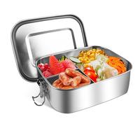 HOSPAOP Fiambrera de acero inoxidable con compartimentos, 1400 ml, de metal, a prueba de fugas, con 3 compartimentos, para niños y adultos