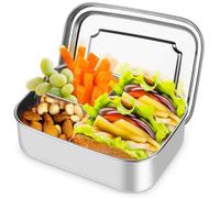 HOSPAOP Fiambrera de acero inoxidable con compartimentos, 1400 ml, de metal, con 3 compartimentos, para niños y adultos