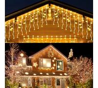 HOSPAOP Guirnalda de Luces LED Exterior 400 LED 10M Cortina Carámbano Navidad Blanco Cálido, Luces de Navidad con 8 Modos y Temporizador, Impermeable IP44 para Jardín, Balcón, Terraza, Fiesta