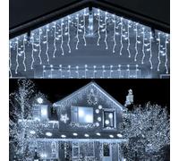 HOSPAOP Guirnalda de Luces LED Exterior 400 LED 10M Cortina Carámbano Navidad Blanco, Luces de Navidad con 8 Modos y Temporizador, Impermeable IP44 para Jardín, Balcón, Terraza, Fiesta