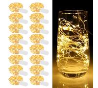 HOSPAOP - Guirnalda luminosa LED con pilas, 16 unidades, 2 m, 20 ledes, micro cable plateado flexible, luz blanca cálida, impermeable IP67, decoración navideña, boda, fiesta, casa interior al aire