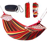 HOSPAOP Hamacas Dobles 280 x 160 cm, Hamaca Jardin Colgantes Exterior con Barra, Amaca Portátil de Lona con Cuerdas, Capacidad de 300kg, para Jardín Patio Acampar Trasero Playa Mochileros