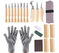 HOSPAOP Juego de 21 herramientas para tallar madera, juego de tallado de madera para adultos y niños, juego de tallado con piedra de afilar y guantes resistentes a los cortes