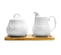 HOSPAOP Juego de leche y azúcar con tapa y cuchara, jarra de leche de cerámica