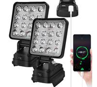 HOSPAOP Lámpara LED de trabajo con batería para Makita 18 V - 27 W, foco LED portátil, con batería, foco de luz de construcción, lámpara con carga USB, 2 unidades (sin batería)