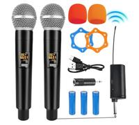 HOSPAOP Micrófono inalámbrico, conjunto de micrófono inalámbrico dual con receptor recargable, micrófono inalámbrico UHF para karaoke, boda, fiesta, lectura, voz