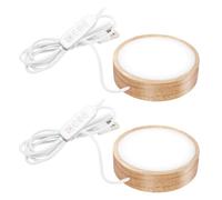 HOSPAOP Posavasos LED de madera, juego de 2, 3 colores, base de luz regulable, base LED decorativa luminosa para cristales de cristal, foto de cristal 3D, 10 cm