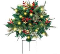 Hosrivae Arbustos de Navidad artificiales iluminados de 54 cm, relleno de urna de plantas de pino LED, decoración verde resistente a la intemperie, porche al aire libre, fiesta en el jardín (1