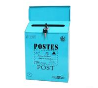 Hosrivae Buzón de pared vintage para exteriores, con cerradura, impermeable, caja blanca para estilo retro y jardín, patrón en color verde o azul (azul)