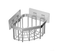 Hosrivae Cesta de esquina de acero para fregadero de cocina, almacenamiento adyacente para mantener el orden entre artículos de uso, como tijeras, esponjas y cepillos (plata pequeña)
